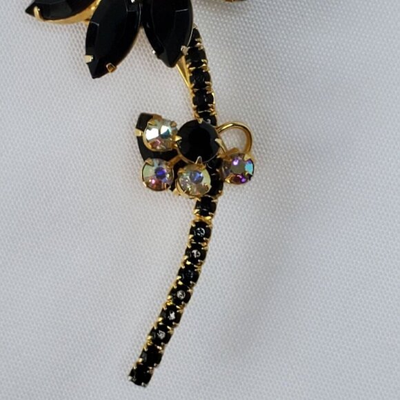 Juliana D&E Brooch Jet Black AB Flower Vintage Delizza Elster Designer Jewelry - Picture 8 of 16